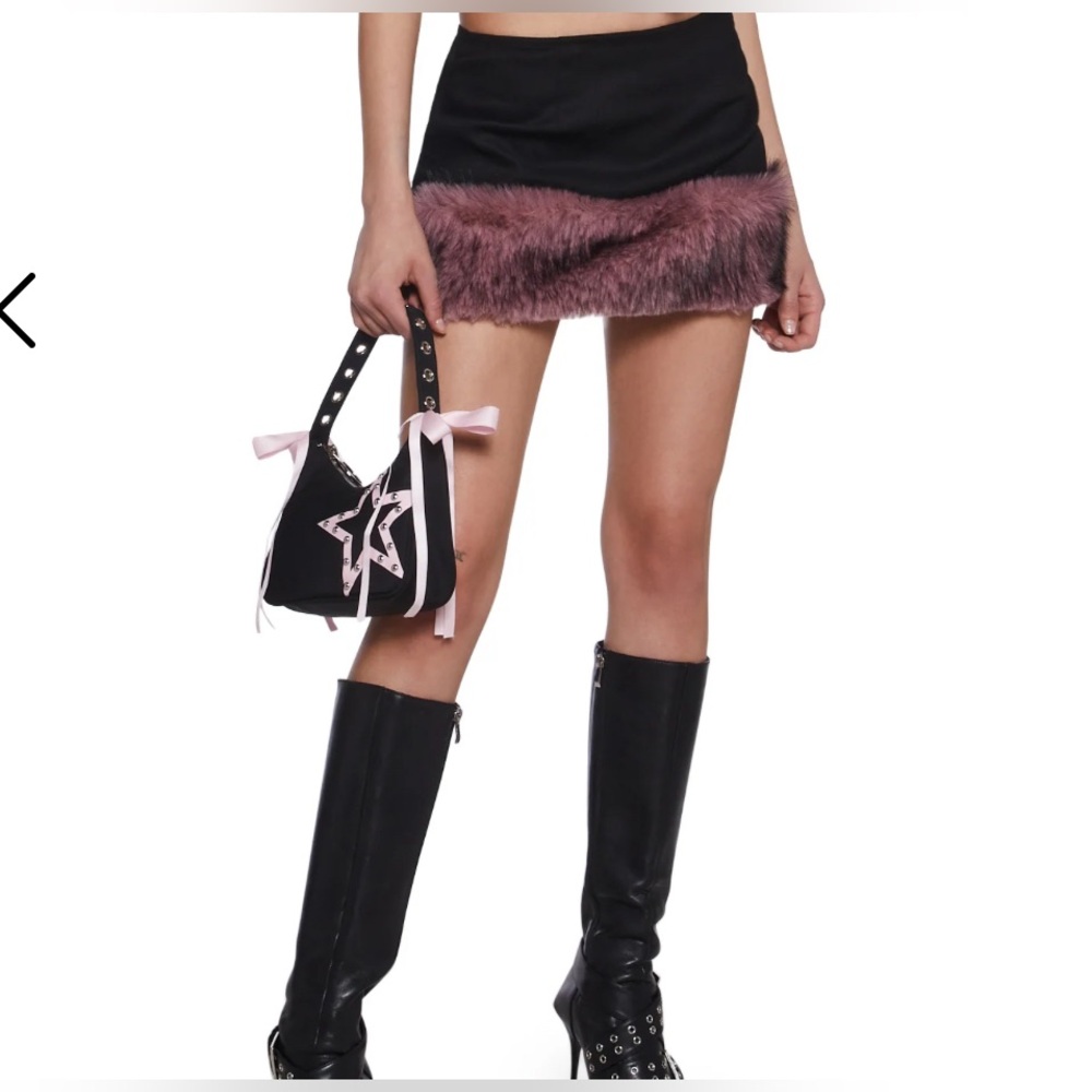 SOLD Dolls Kill Black and Pink Faux Fur Trim Mini Skirt